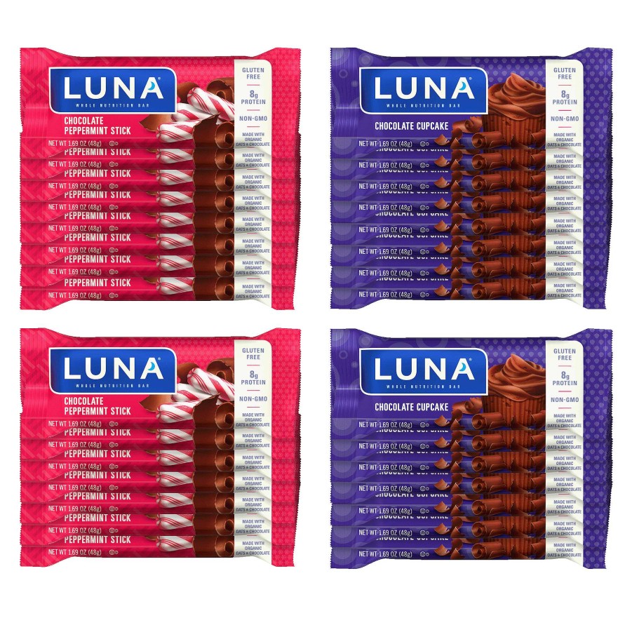 Luna Clif Bar | Pack Varie De Cupcakes Au Chocolat Luna Et Batonnets De Menthe Poivree Au Chocolat, 30 Barres